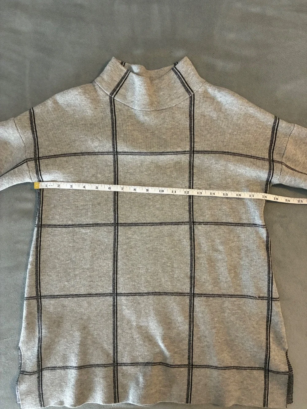 Relaxed Mock Neck Windowpane Sweater - Light Gray - Picture 9 of 9